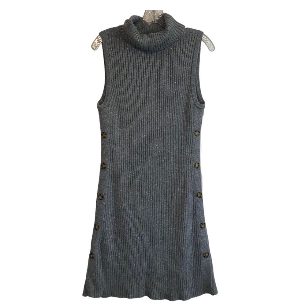 New York & Co. Sleeveless Cowl Neck Sweater Dress Gray Metallic LARGE